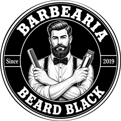 Emblema da Barbearia Beard Black: barbeiro de gravata-borboleta, desde 2019